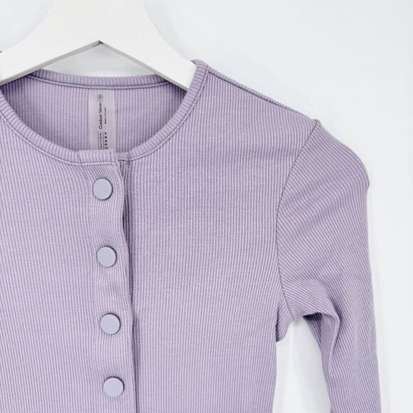 Outdoor Voices Cozy Rib Cropped Cardigan Earl Grey Lavender New XS - Picture 3 of 6